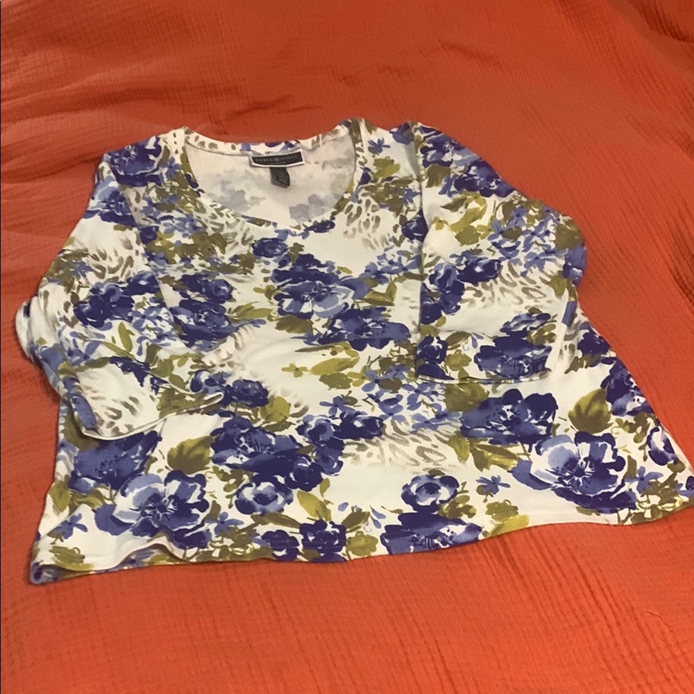 Floral Women's Top - Blue and Green
